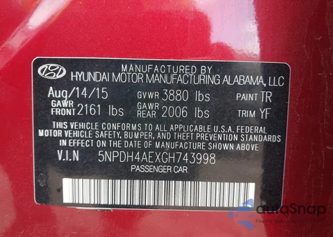 2016 Hyundai Elantra Se из США, поврежденный, VIN 5NPDH4AEXGH743998